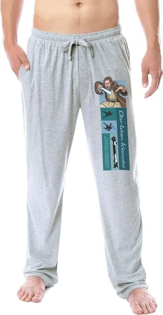 Star Wars Mens' Movie Film Obi-Wan Kenobi Character Sleep Pajama Pants (Large) Grey