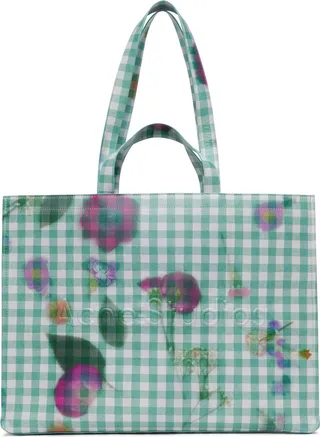 Acne Studios White & Green Printed Tote