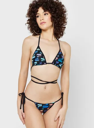 Logo Side Tie Tanga String Swim Brief