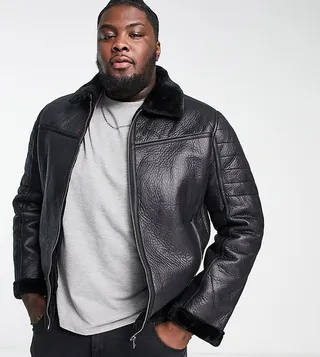 Brave Soul Plus faux leather jacket with faux fur lining in black