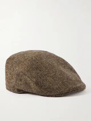 Herringbone Wool-Tweed Flat Cap