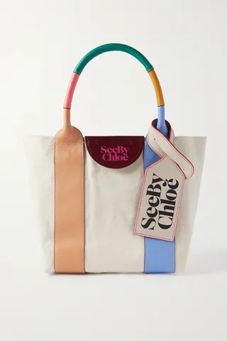 See By Chloé - Laetizia Color-block Leather-trimmed Canvas Tote - Blue
