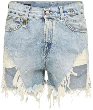 Shredded slouch denim shorts