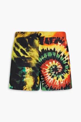 Short-length studded tie-dyed swim shorts