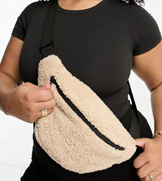 ASOS DESIGN Curve fanny pack in borg in neutral