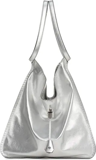 Large Metallic Calfskin Leather Bucket Bag