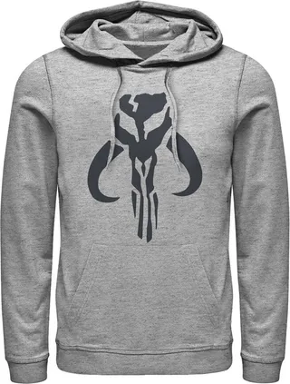 Men's Star Wars The Mandalorian Mythosaur Skull Logo Pull Over Hoodie - Athletic Heather - 2X Large