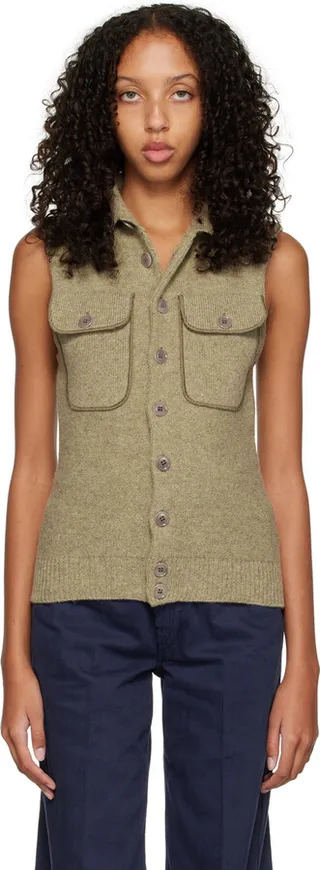 LEMAIRE Green Sleeveless Cardigan