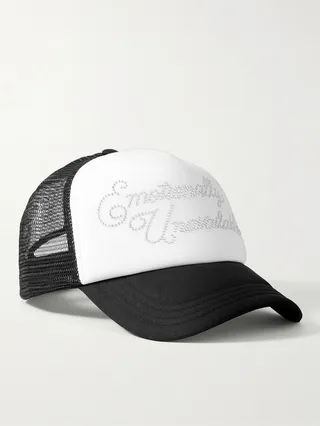Crystal-Embellished Twill and Mesh Trucker Cap