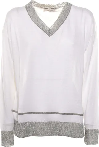 V-neck Sweater With Metallic Finishes