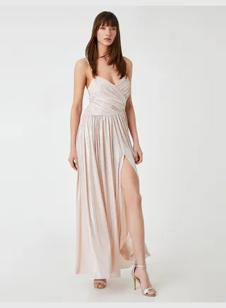 Shiny Drape Maxi Party Dress