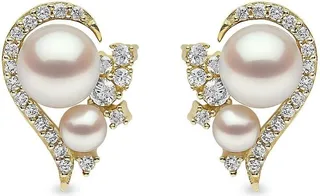 18kt yellow gold Trend freshwater pearl and diamond earrings