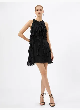 Halter Neck Chiffon Ruffle Mini Party Dress