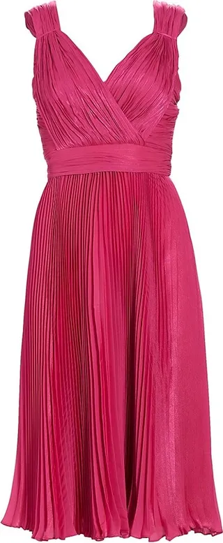 Pleated V-Neck Cocktail Dress
