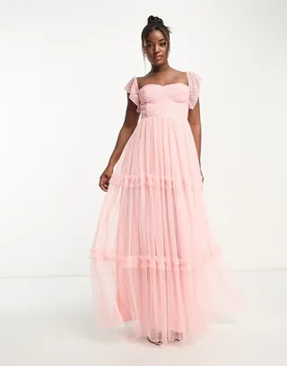 Maya bardot corset maxi dress with delicate sequin in rose
