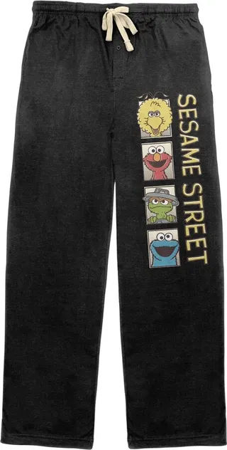 Sesame Street Colorful Characters and Logo Men's Black Graphic Sleep Pajama Pants - M