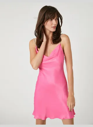 Cowl Neck Strappy Satin Mini Party Dress