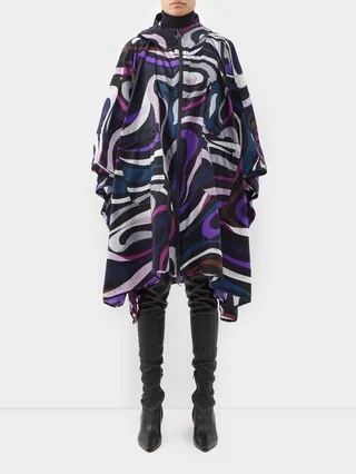 Marmo-print Hooded Nylon Cape