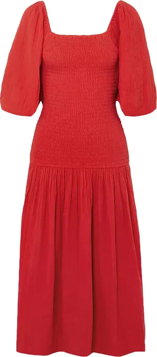 Harper smocked cotton-gauze midi dress
