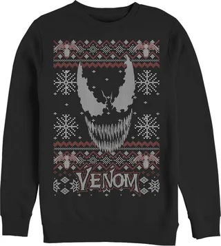 Men's Marvel Ugly Christmas Venom Face Sweatshirt - Black - Medium