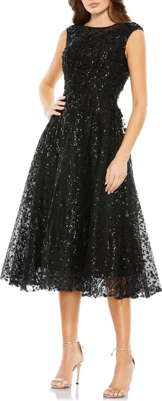Sequin Cap Sleeve Fit & Flare Cocktail Dress