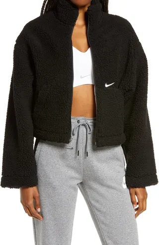 Swoosh Faux Fur Jacket