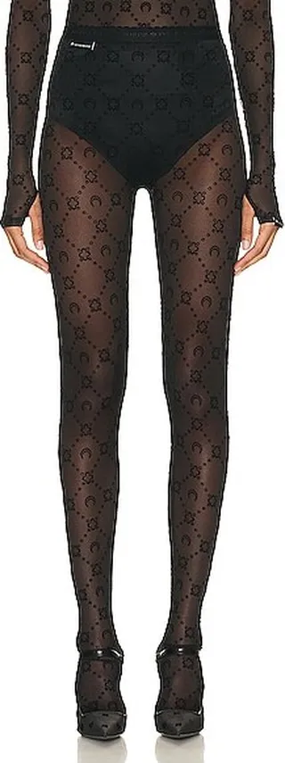 Marine Serre Monogram Mesh Tights in Black