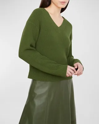 Drop-Shoulder V-Neck Pullover Sweater