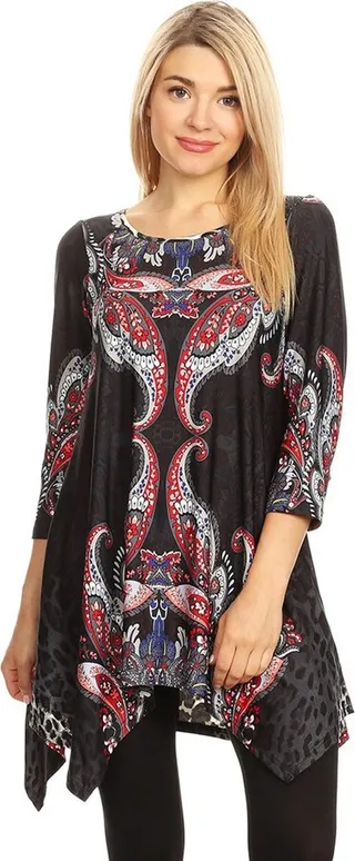 Women's Paisley and Animal Print Scoop Neck Marlene Tunic Gray Small - White Mark