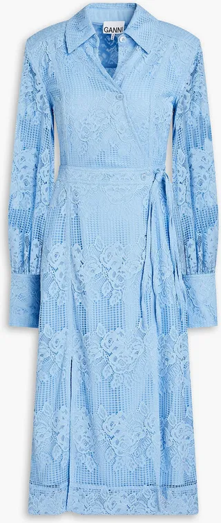 Corded lace and crochet midi wrap dress