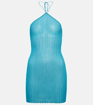 Halterneck cotton minidress