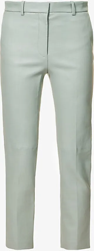 Womens Sage Coleman Cropped Straight-leg Leather Trousers