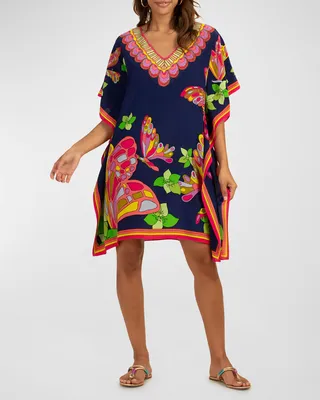 Theodora Butterfly-Print Kimono-Sleeve Dress