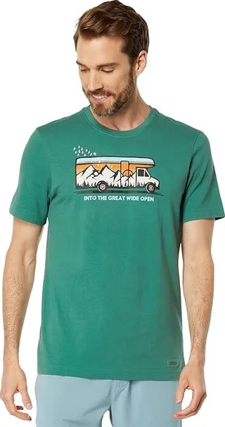 Life is Good Into the Great Wide Open Crusher Tee (Spruce Green) Men's Clothing