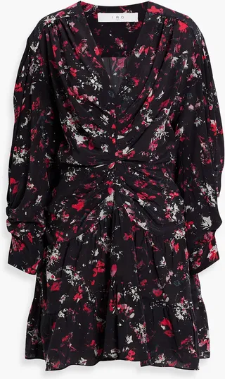 Diplo ruched printed Lyocell and silk-blend mini dress