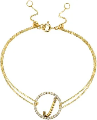 18kt yellow gold Love Letter J pavé diamond bracelet