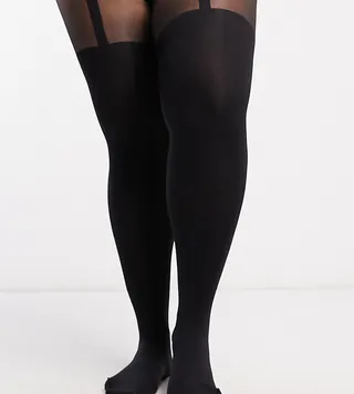Pretty Polly Curves mock garter tights in black