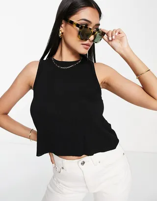 ASOS DESIGN relaxed fine knit tank top with raw hem in black