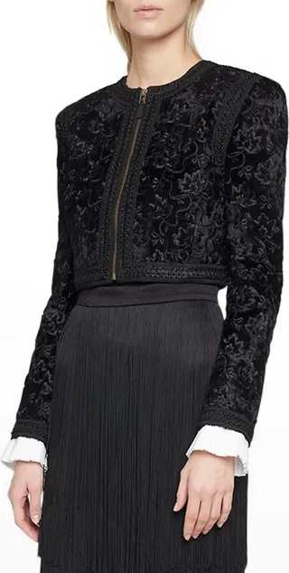 Floral Embroidered Velvet Crop Jacket
