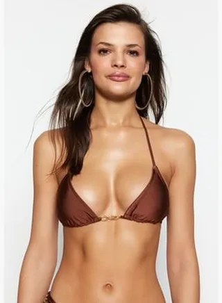 Brown Triangle Chain Accessory Bikini Top TBESS23BU00082