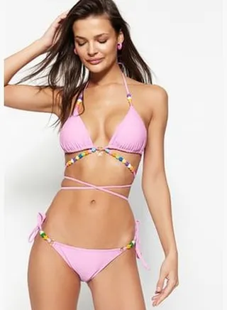 Pink Bead Accessory Bikini Bottom TBESS23BA00213