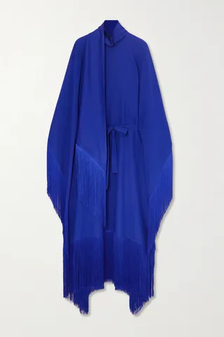 Taller Marmo - Mrs. Ross Belted Fringed Crepe And Satin Kaftan - Blue