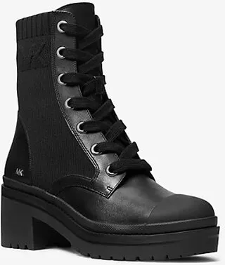Brea Stretch-Knit and Leather Combat Boot