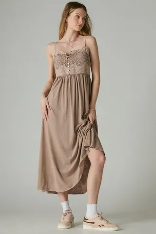 Lace Button Front Midi Dress