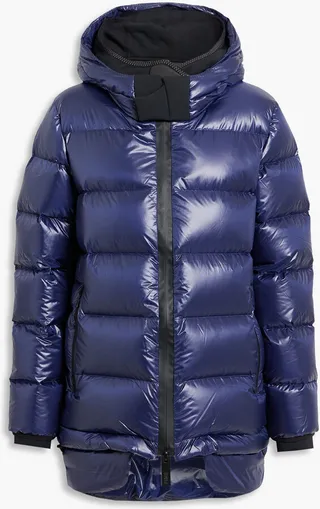 Quilted shell hooded down jacket