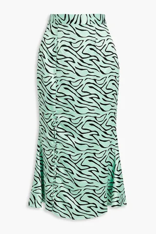 Hanna button-detailed zebra-print satin midi skirt