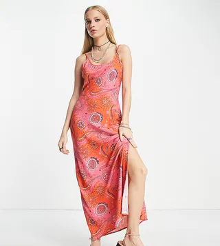 Reclaimed Vintage inspired cami slip dress in bright 70's print