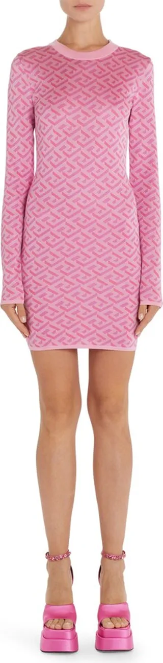 La Greca Long Sleeve Silk Blend Minidress