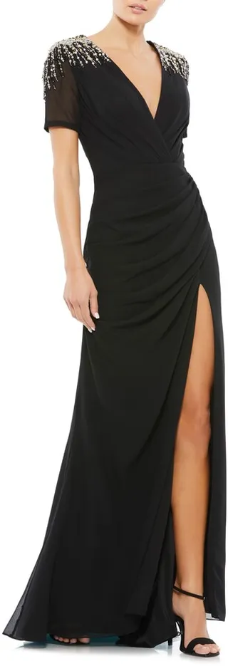 Ruched V-Neck Gown