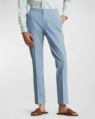 Chambray Kick-Flare Cropped Pants